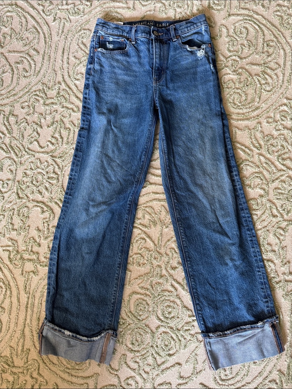 American Eagle Outfitters Dark Blue Boyfriend Jeans with Cuffed Hem